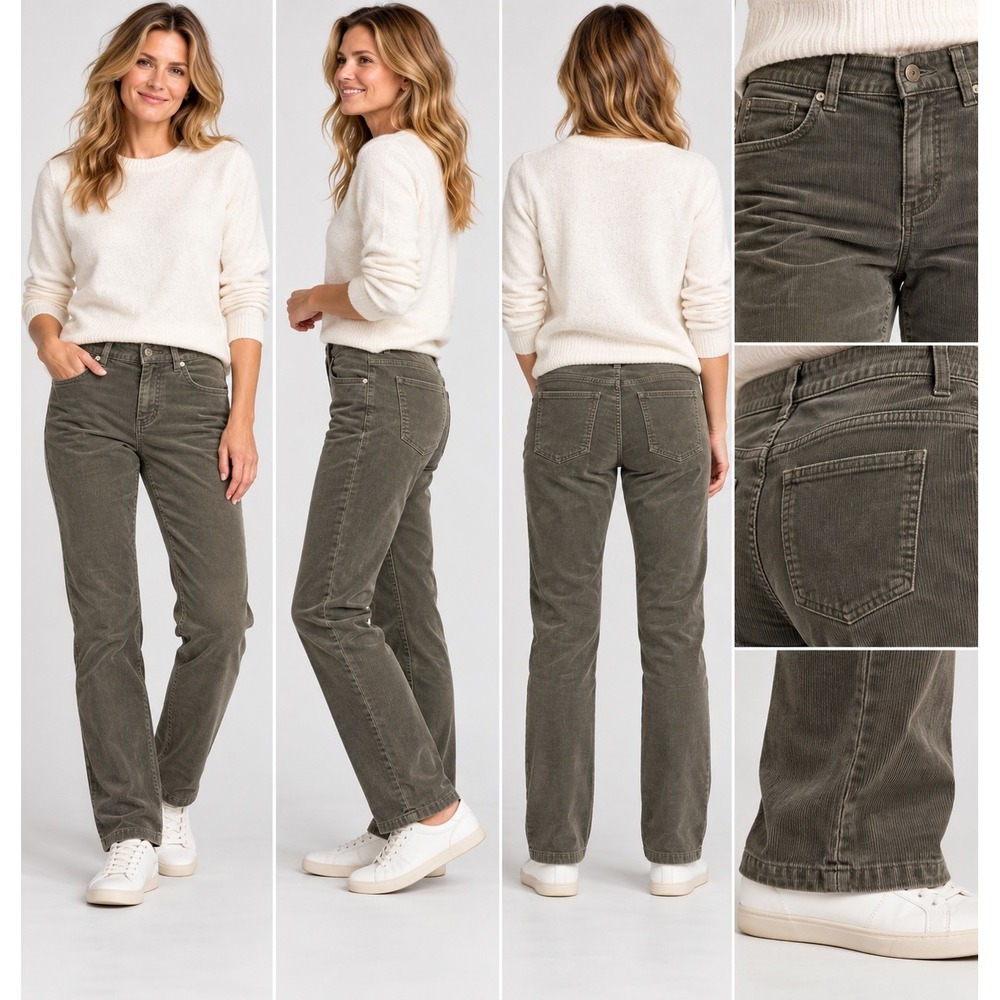 J. Jill Corduroy Pants Womens Medium Gray Green Straight Leg 5 Pocket 2695